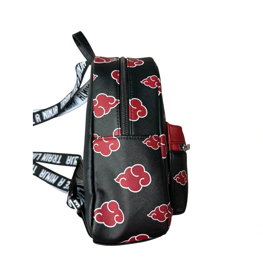 Bioworld Naruto Akatsuki Sasuke Red Cloud Faux Saffiano Leather Mini Backpack OS
